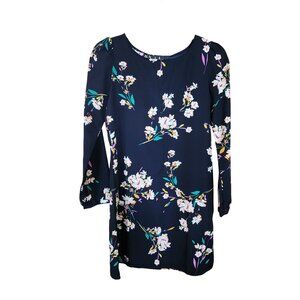 Lulus XS Floral Long Sleeve Navy Shift Dress Polyester Womens